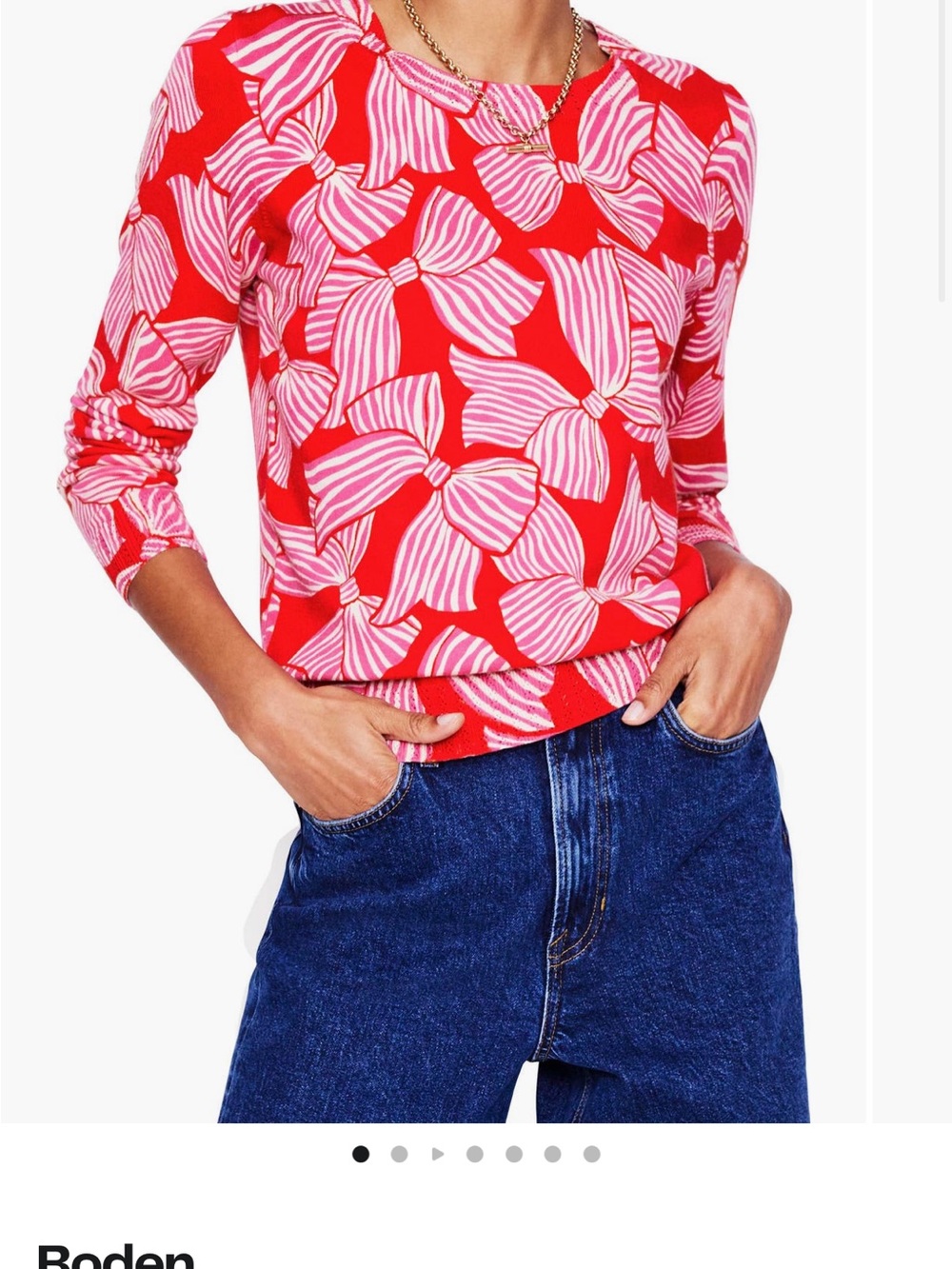 Boden Emilia Red and Pink Bow-Print Knit Top